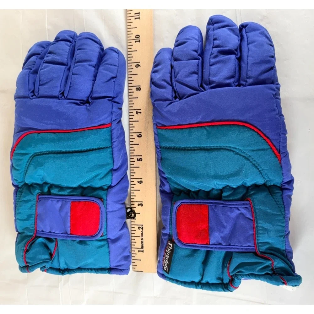 Vintage Ski Gloves Mens Womens Wateroproof Thinsulate Snow‎ Retro 90s Colorful